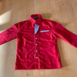 Kesimo Red Button-Up Shirt with Pocket Detail
